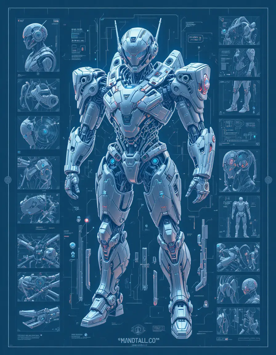 発光回路を備えた未来的な日本のメカアーマー設計図
