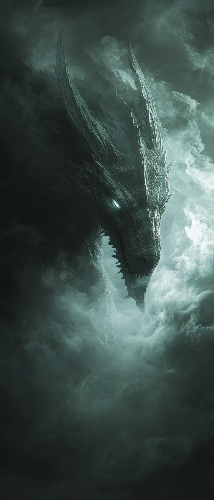 Ethereal Dragon Head Formed From Luminous Moonlit Mist