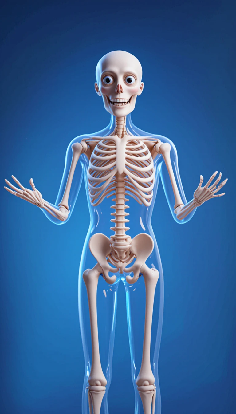 3D anatomical skeleton character teaching in frontal full body view