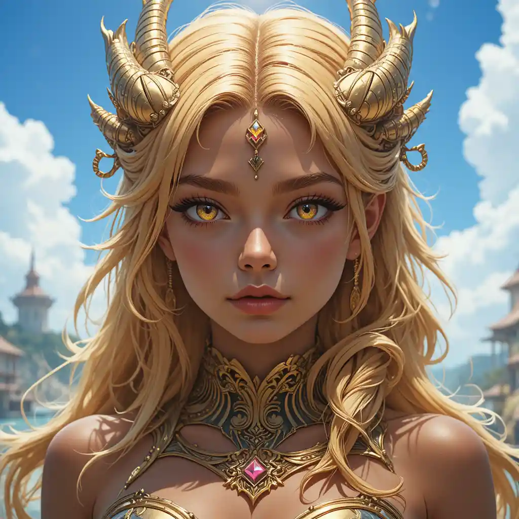 Joven diosa dragón del destino en estilo fantasía anime