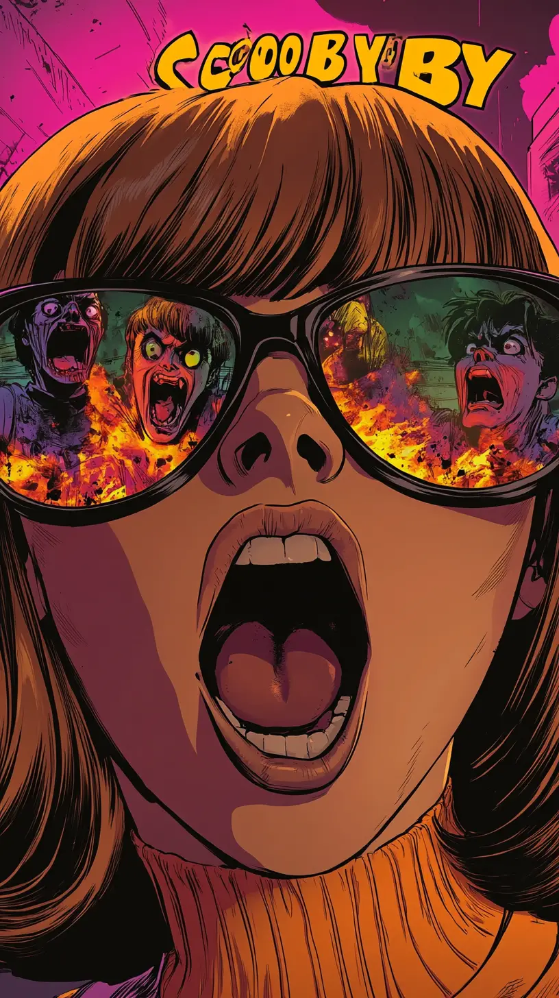 Terrified woman screaming in comic style close up