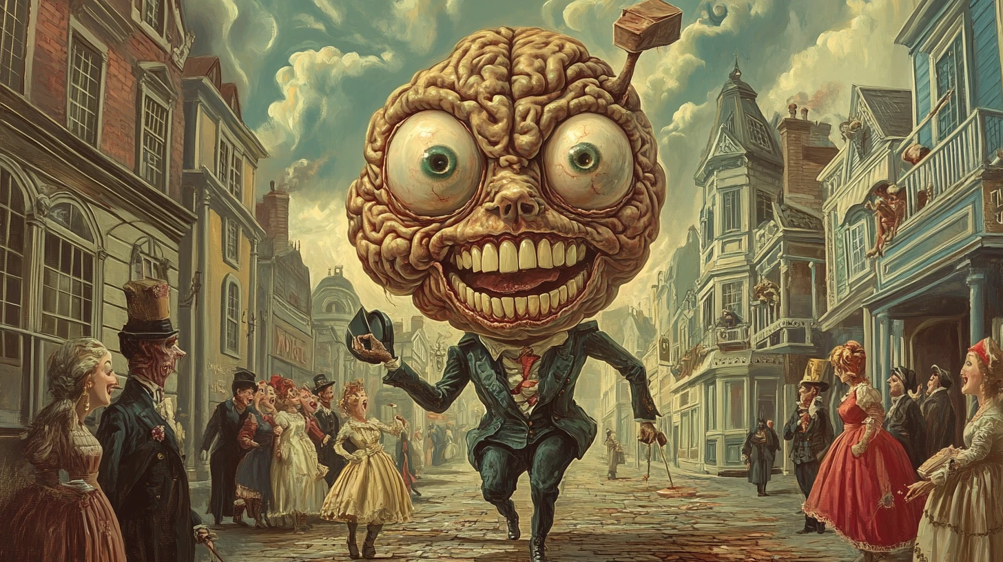 Dipinto rinascimentale di un gentiluomo cervello sorridente in una strada cittadina
