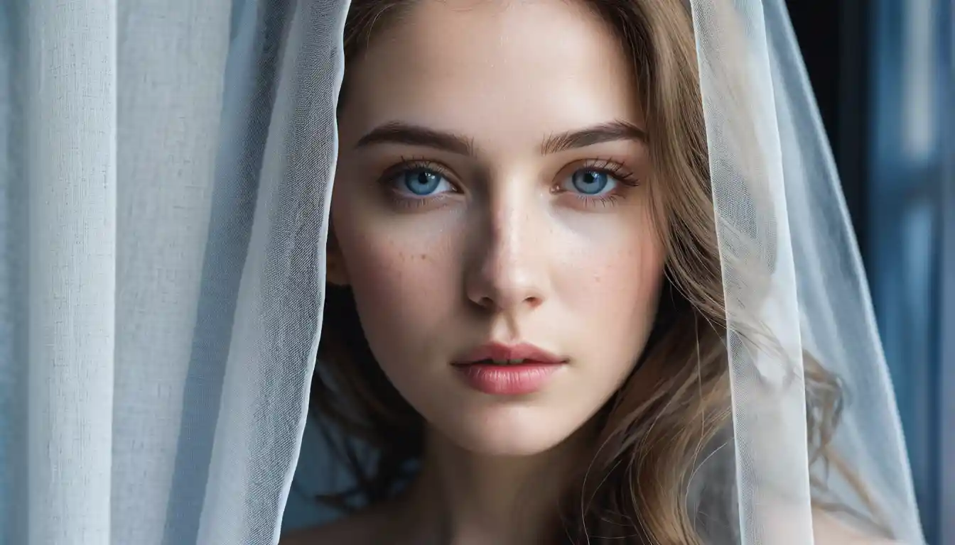 Watercolor portrait of a girl fading behind foggy glass