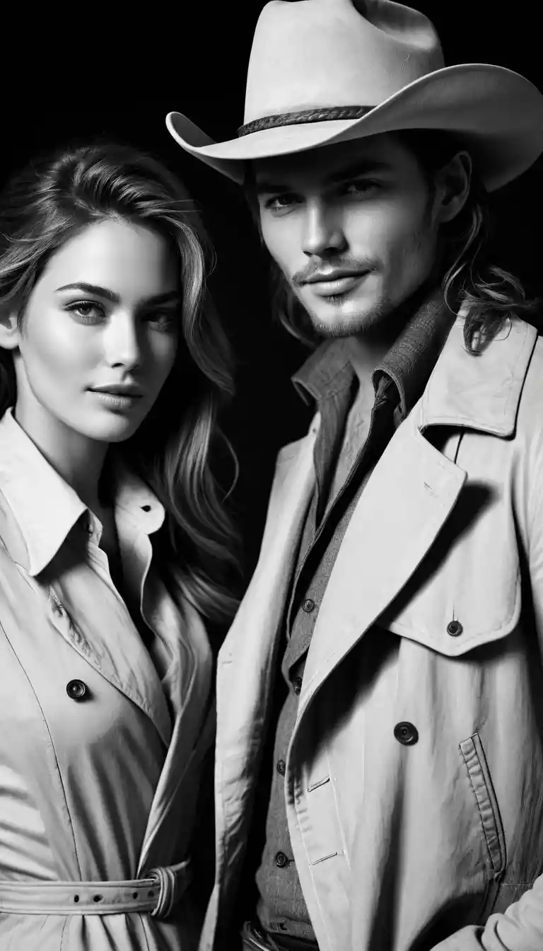 Close up western couple portrait in wild night setting