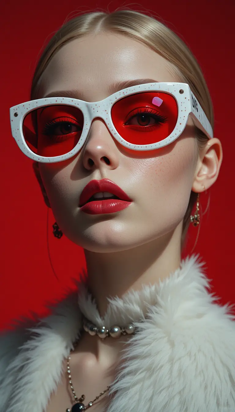 Gothic fashion portrait of woman in red and white contrast