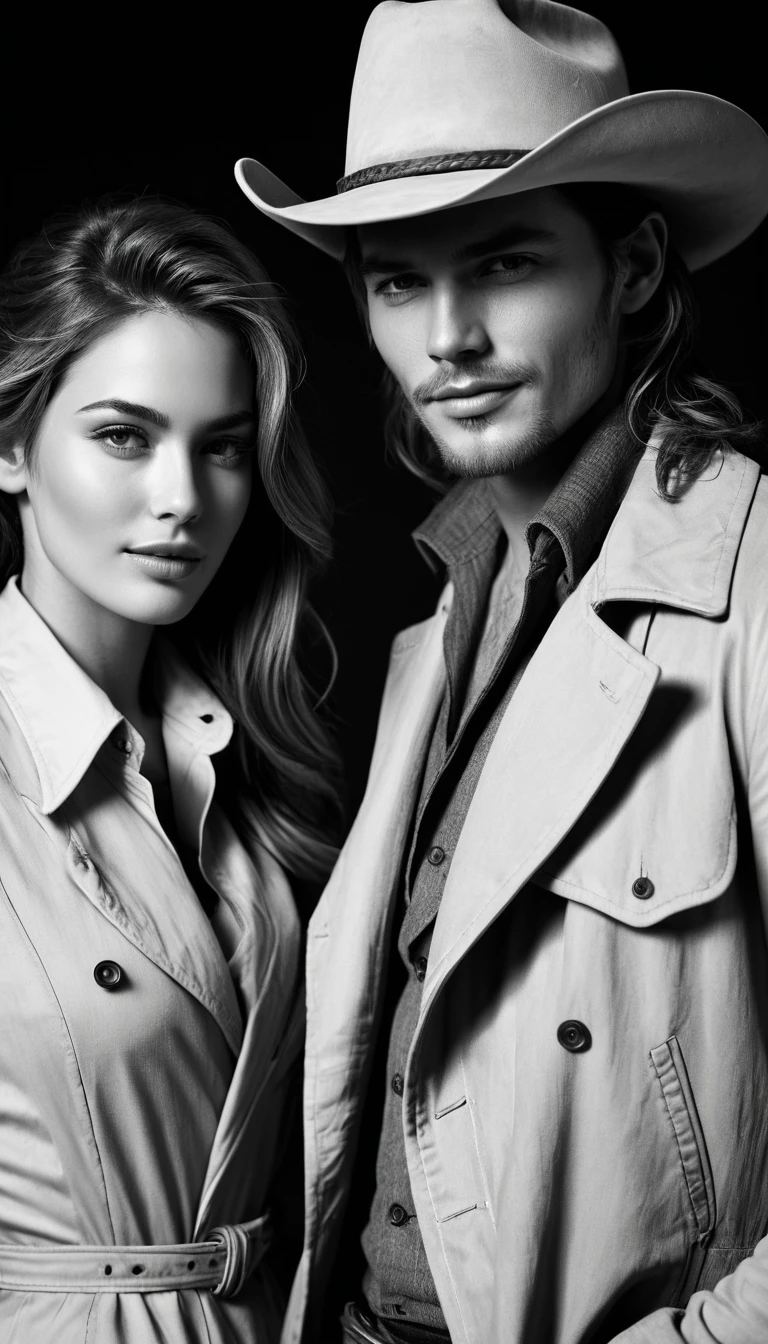 Close up western couple portrait in wild night setting