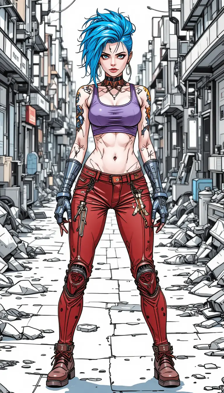 Cyberpunk warrior woman close up in a steampunk street