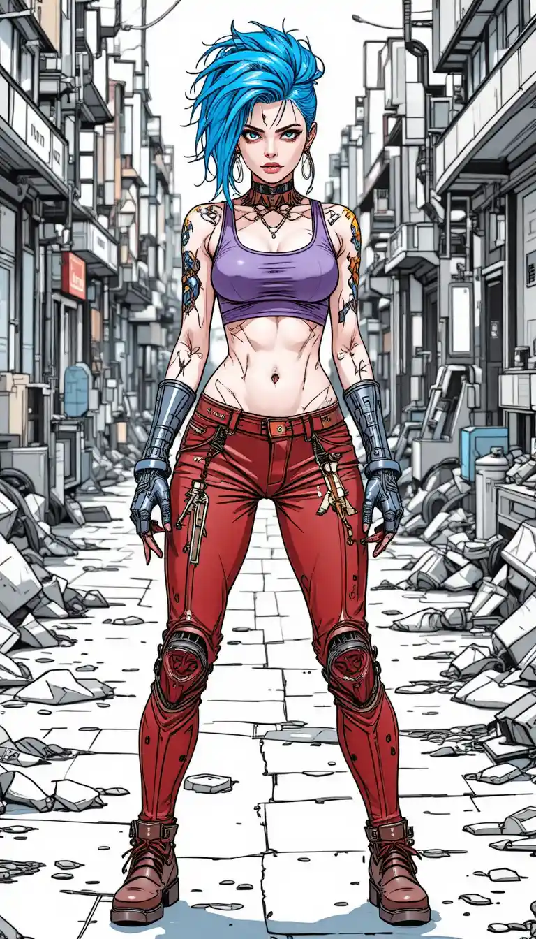 Cyberpunk-Kriegerin aus der Nähe in einer Steampunk-Straße