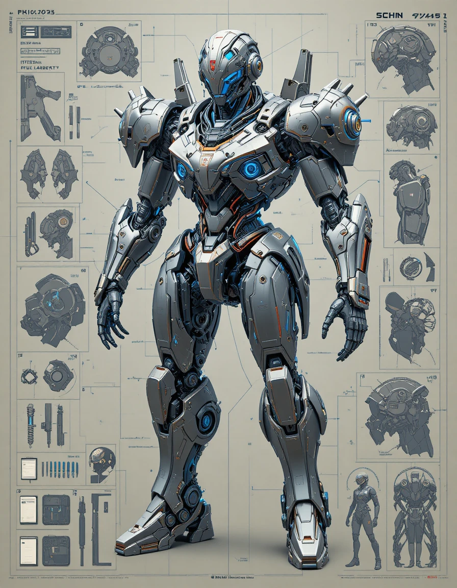 Plano futurista de mecha cibernético con diseño detallado de cabina