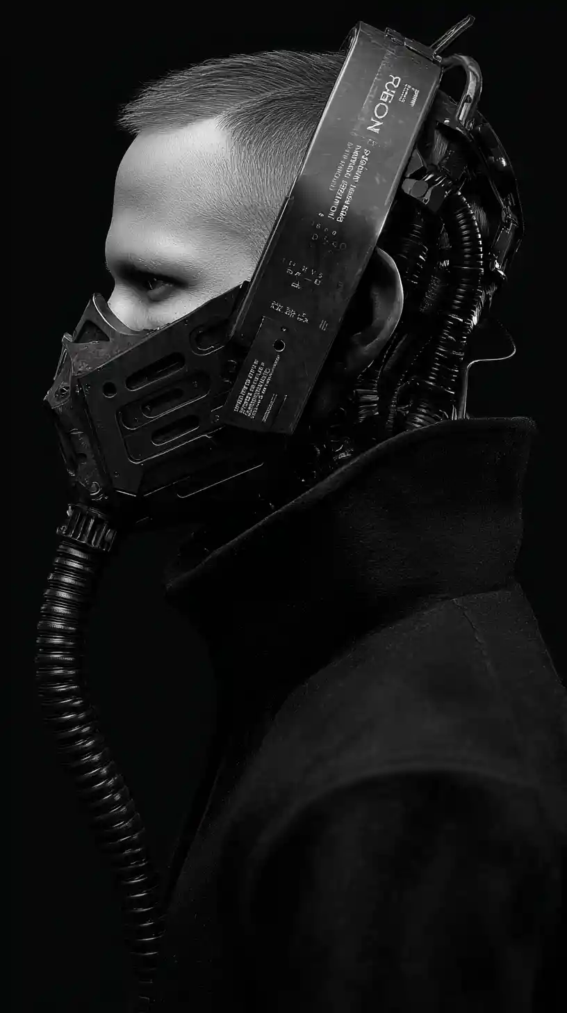 Cyberpunk-Cyborg-Mann mit detaillierter mechanischer Maske