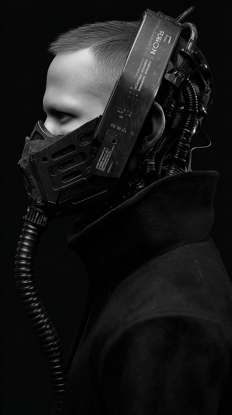 Cyberpunk cyborg man in a detailed mechanical mask