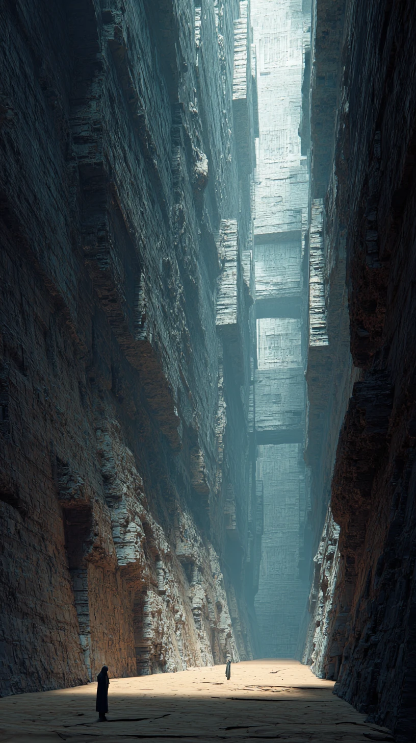 Futuristic alien city of towering canyons and sand atmosphere