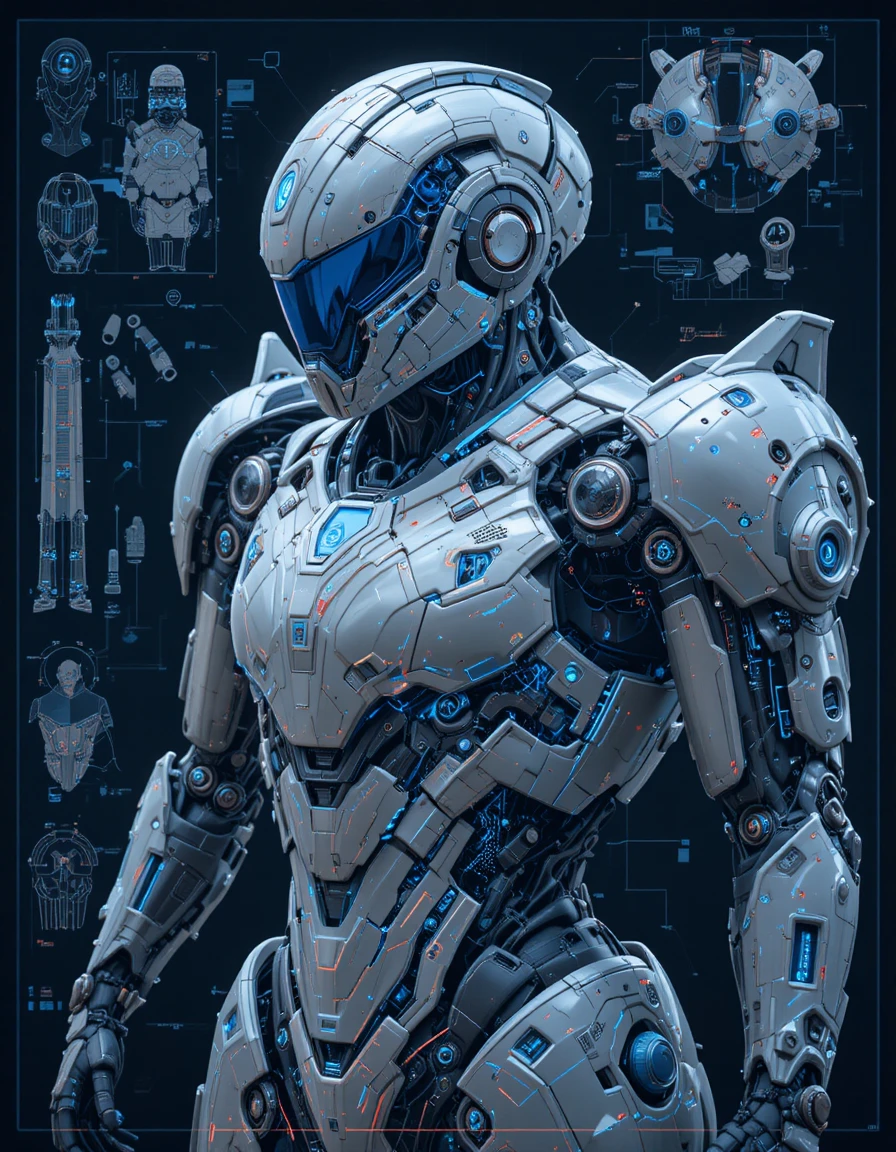 Futuristic Mecha Armor Blueprint With Neon Lit Cockpit