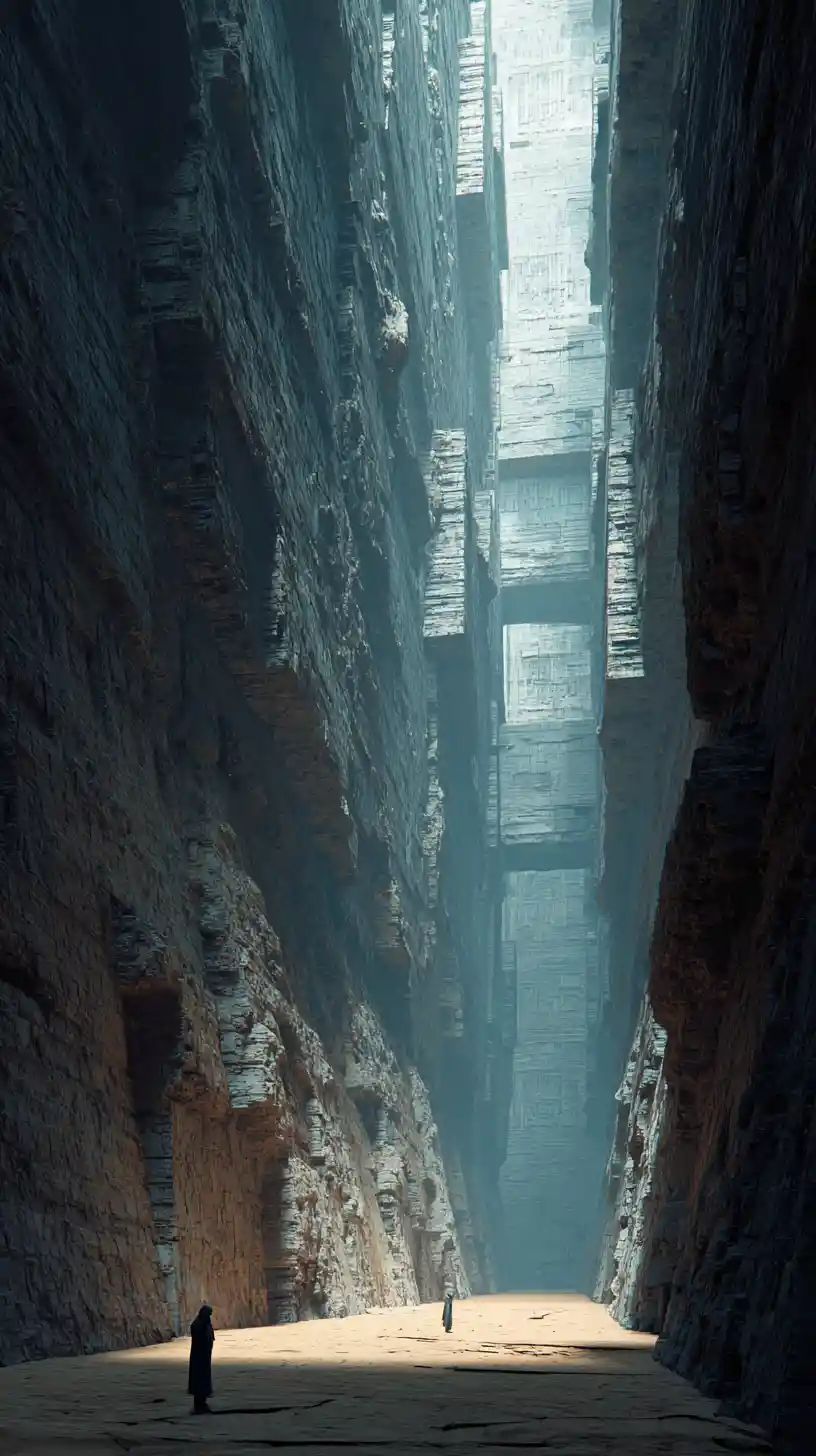 Futuristic alien city of towering canyons and sand atmosphere