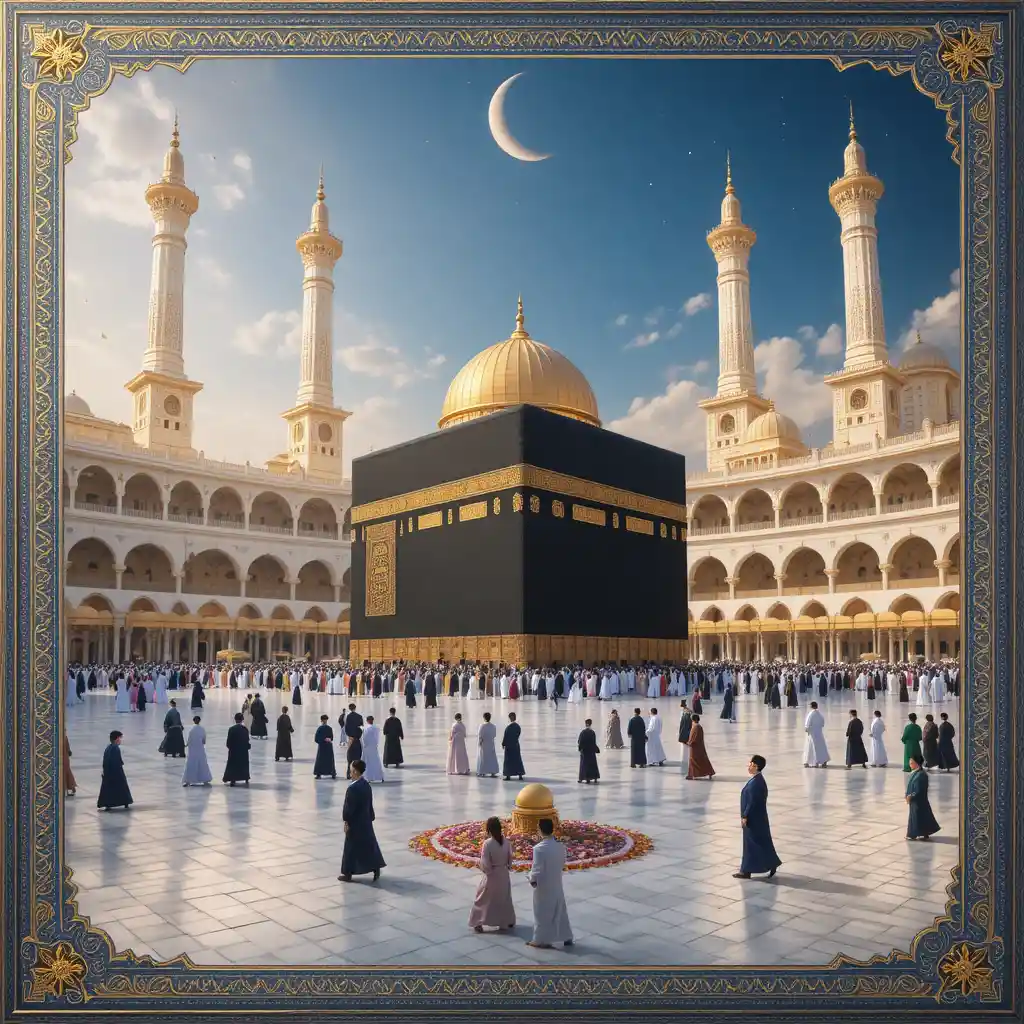 Islamic religious background with sacred mosques and text