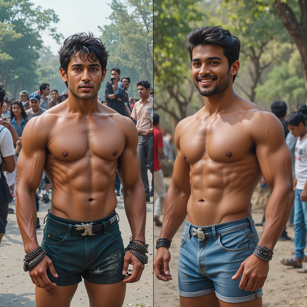 Strong muscular man impressing everyone at the park