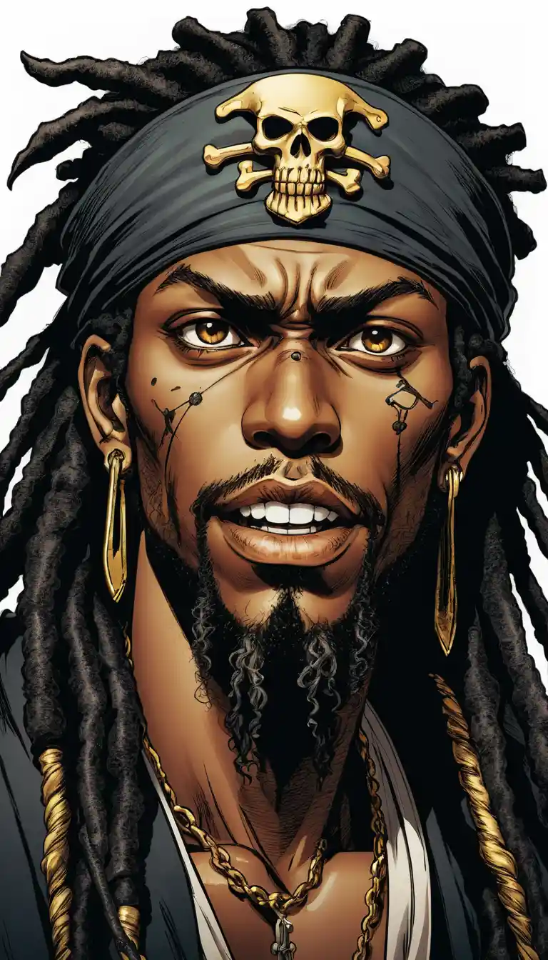 Extreme close up of anime pirate with golden grillz