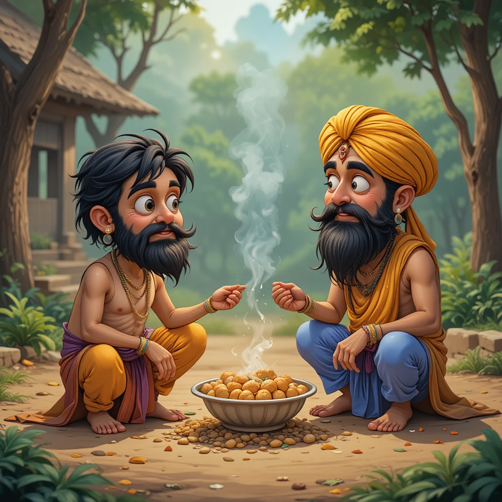 Two hungry village cats arguing over a single roti