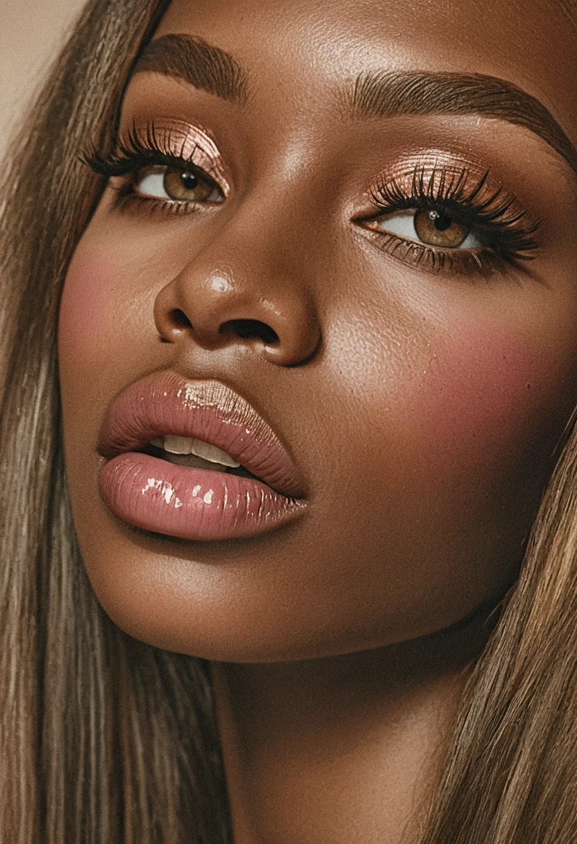 Macro beauty portrait of a woman with glossy lips