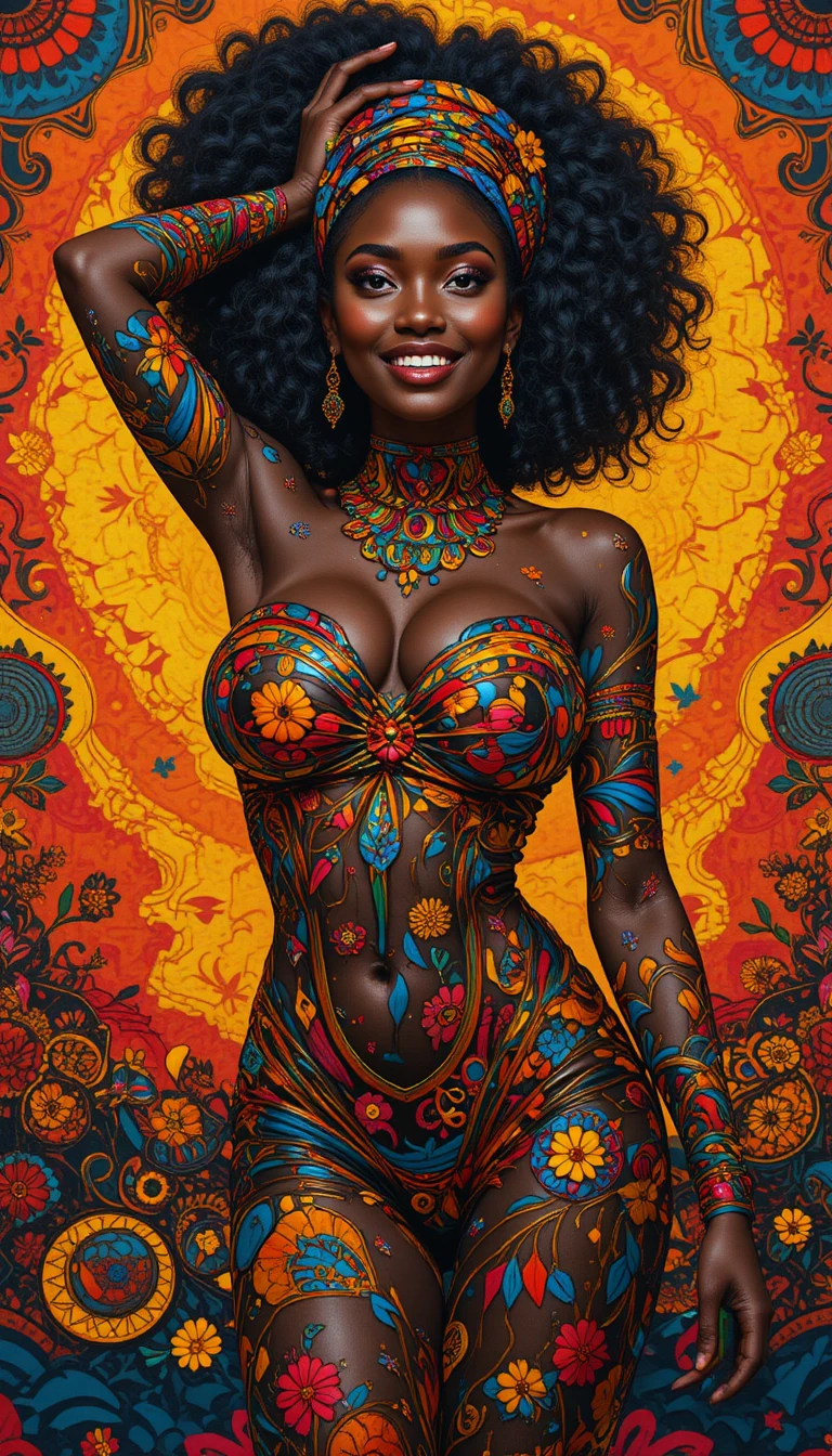 充滿喜悅的非洲女性動感迷幻全身姿態