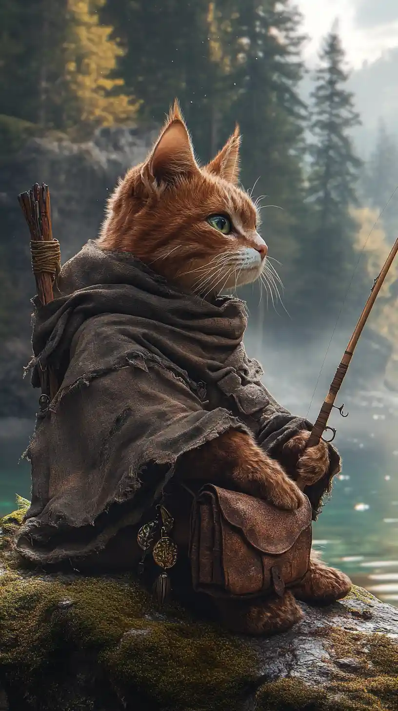 Majestätische Fischkatze ruht an einem ruhigen Bergsee