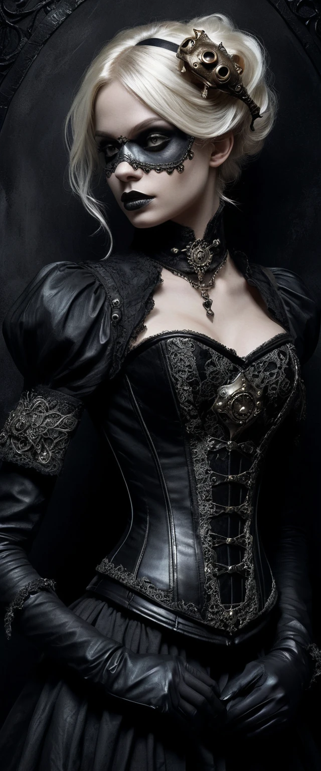 Masked dark skinned woman in gothic fantasy mist