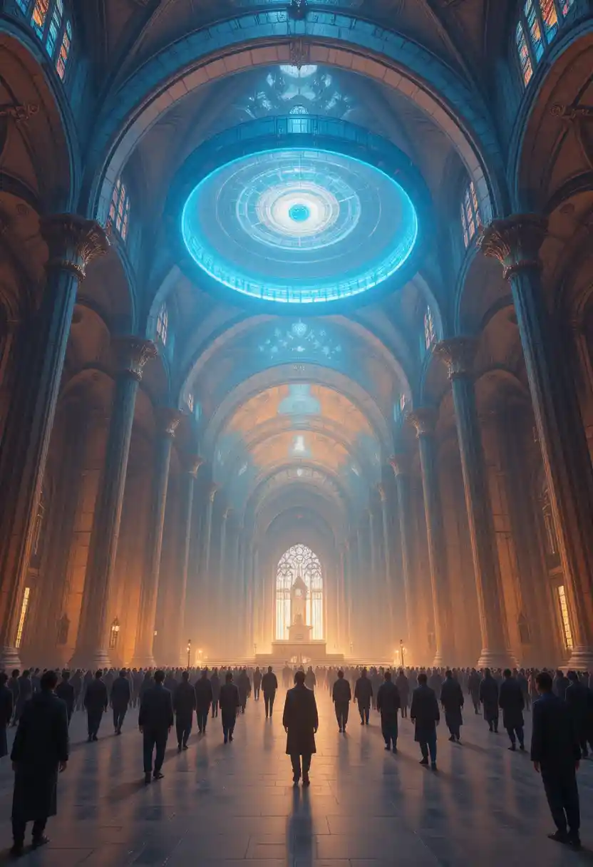 Surreal cathedral of light built from the digits of pi