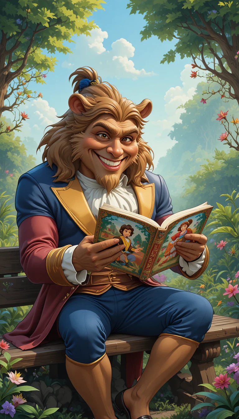 Whimsical portrait of a man sharing a vintage storybook
