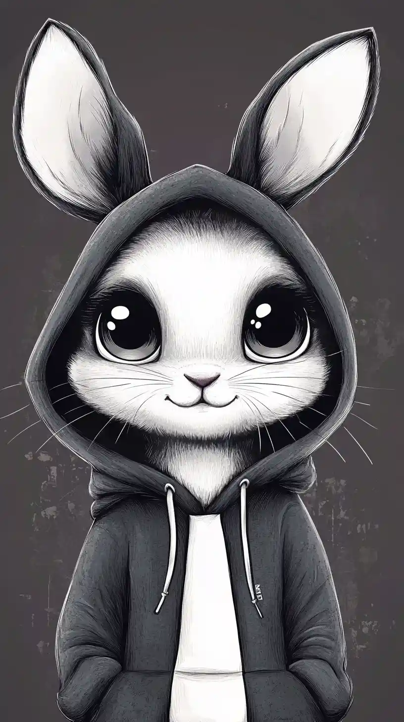 Cute anthropomorphic rabbit girl in striped hoodie portrait