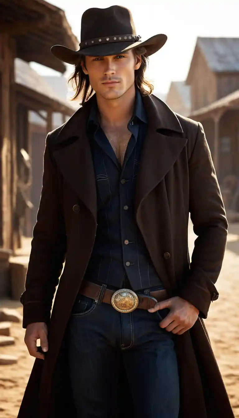 Seductive cowboy portrait at night in the wild west
