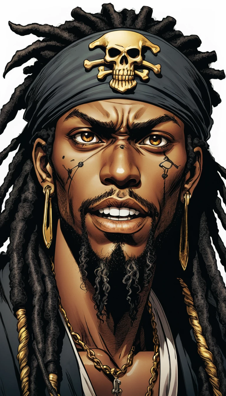 Extreme close up of anime pirate with golden grillz