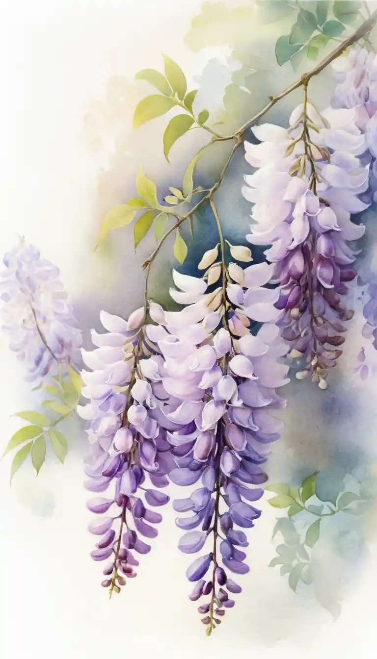 Dreamy Watercolor Wisteria On Soft White Background