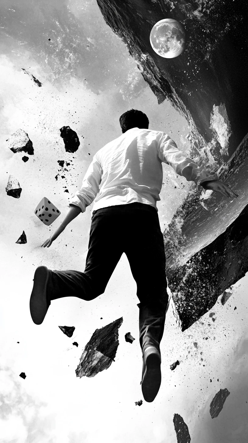 Hombre Rodando Como Dados en Escena Tipográfica Dinámica