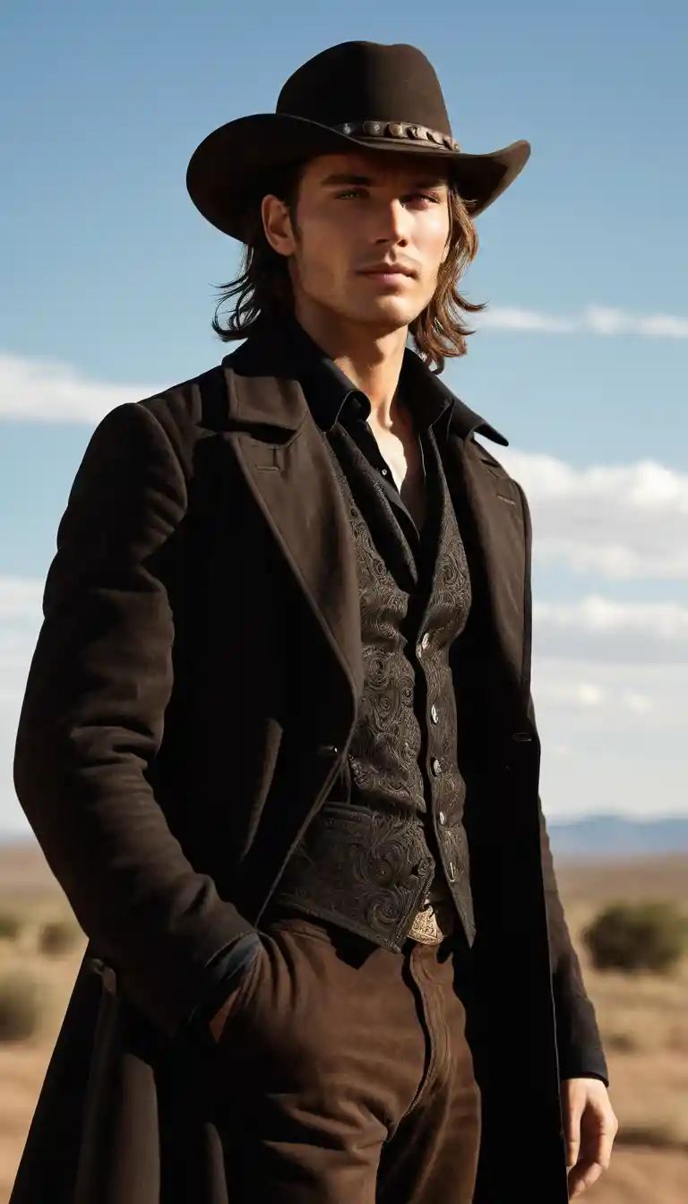 Seductive cowboy portrait in a classic wild west setting