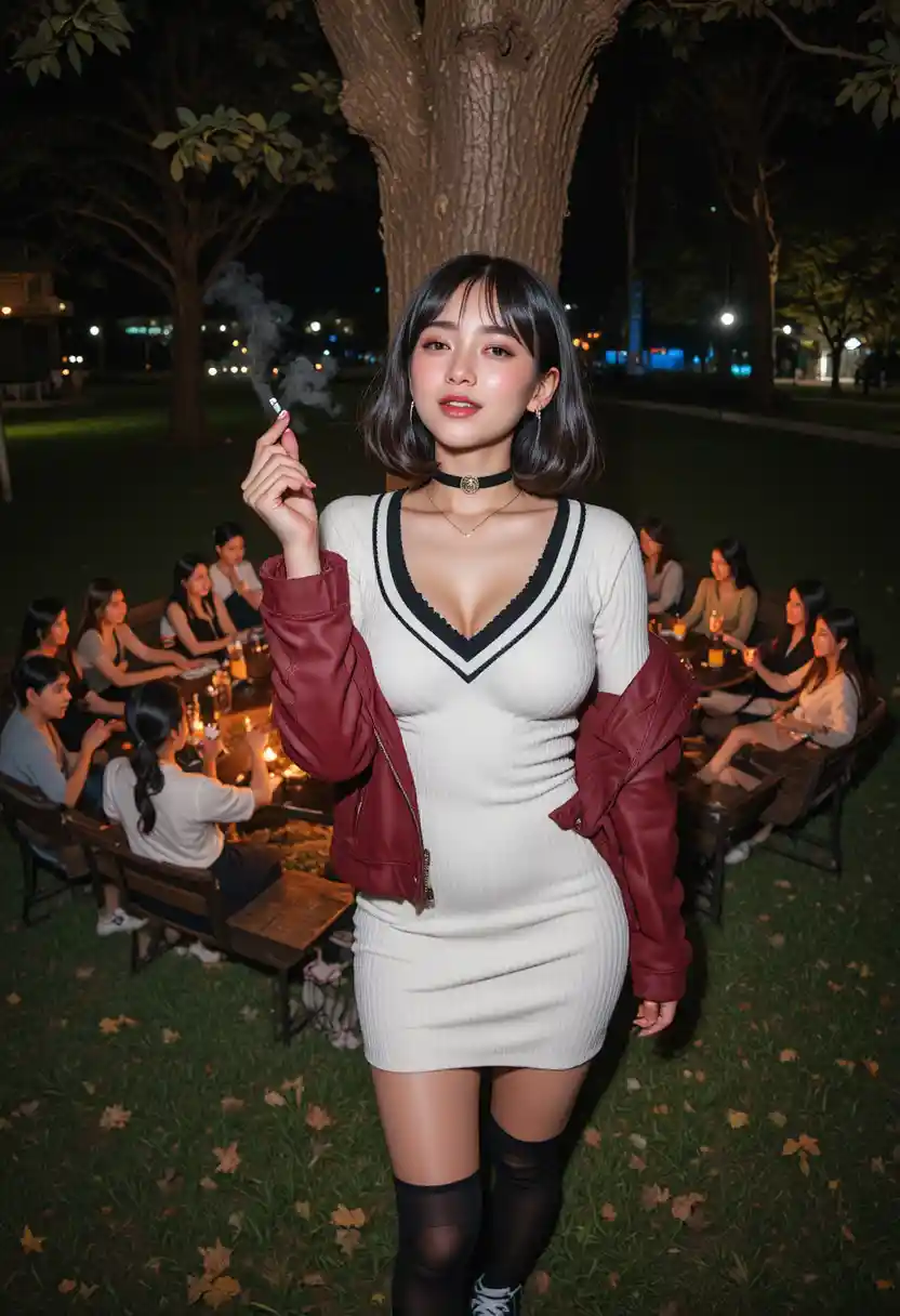 聚光燈下擺姿的可愛哥德風韓國女孩