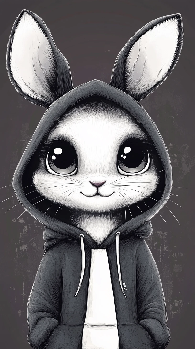 Retrato de chica conejo antropomórfica y tierna con sudadera a rayas