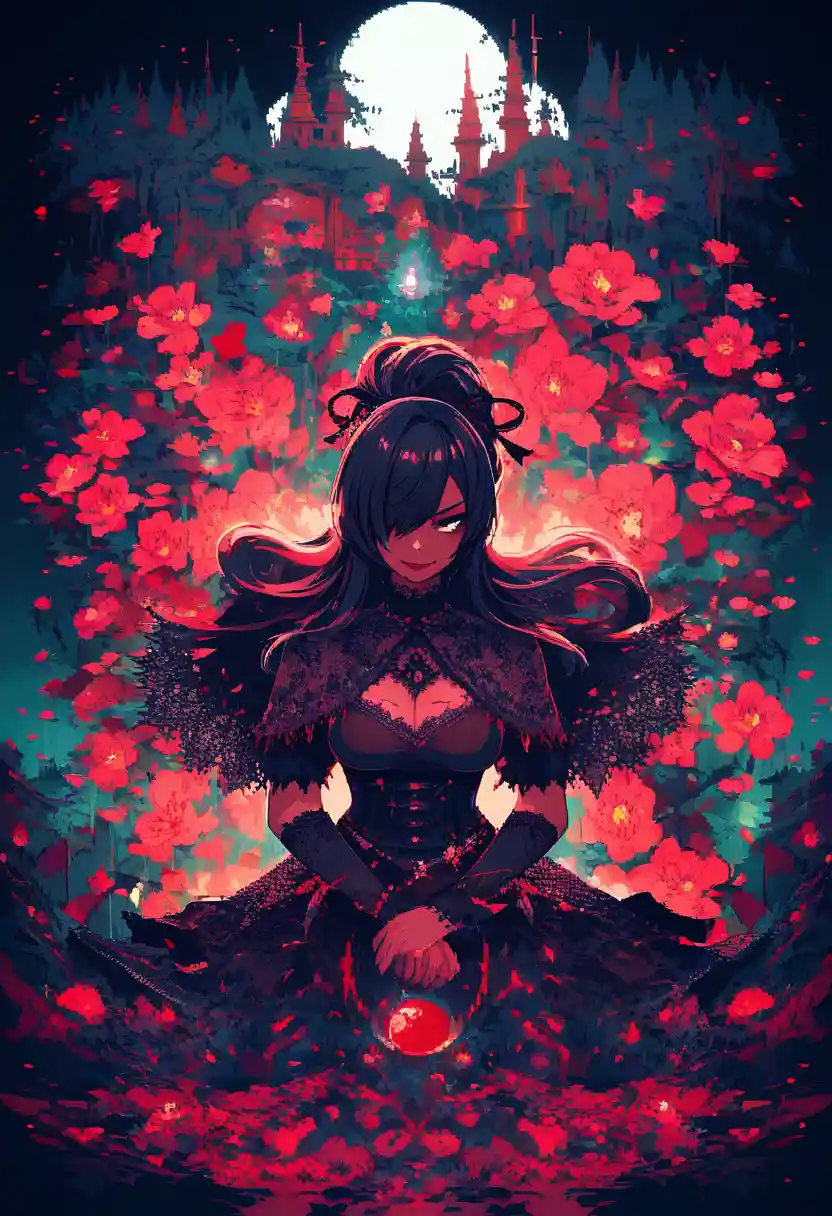 Gotisches Killer-Mädchen als Pixelart im Mondlicht