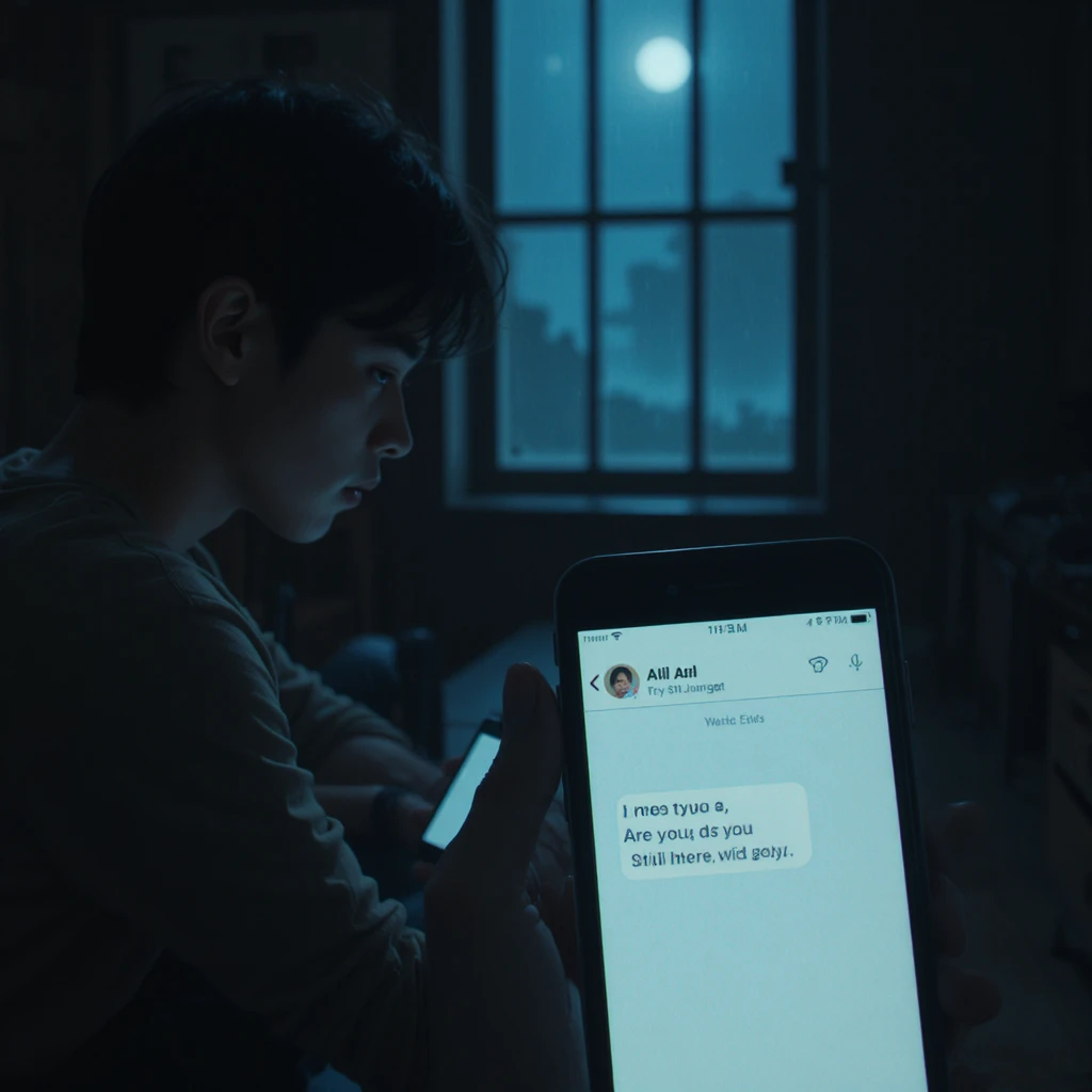 Giovane uomo solo di notte a letto con il telefono