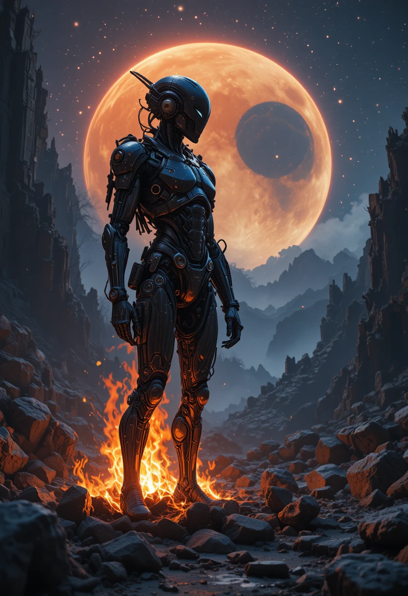 Person standing alone by a fire unable to feel warmth