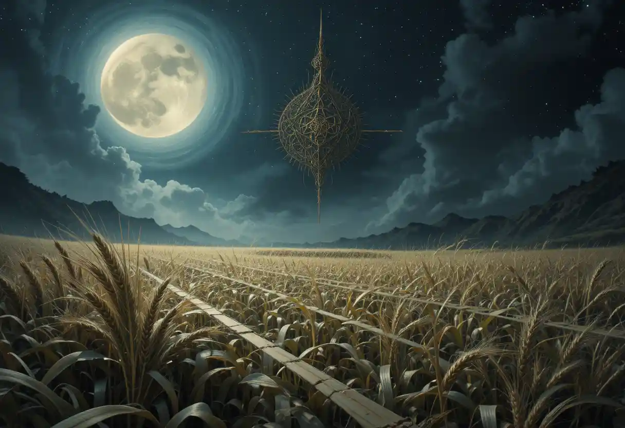 Mysterious crop circle patterns under the silent night sky