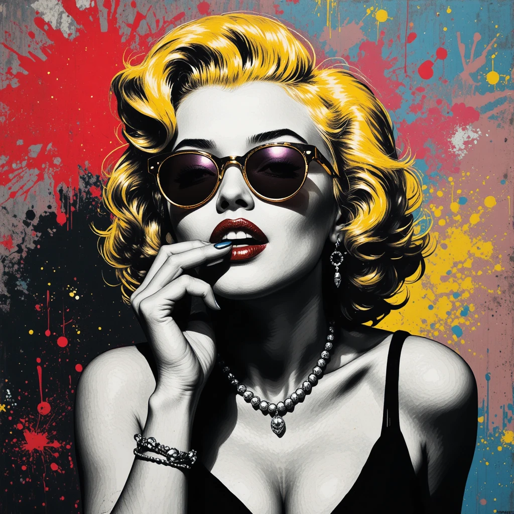 Retrato pop art de mulher glamourosa com óculos de sol