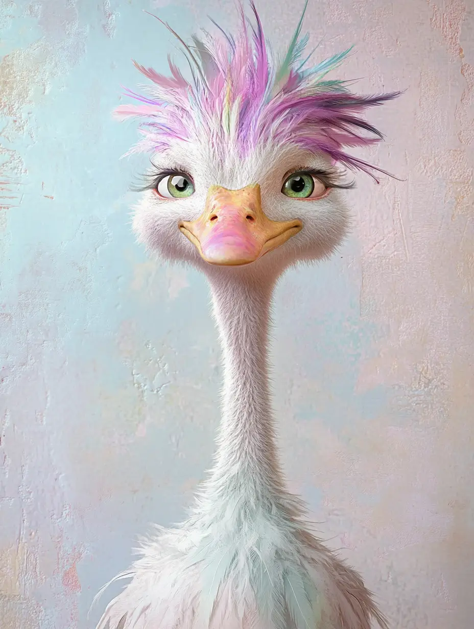 Stressed rainbow duck character on pastel stucco background