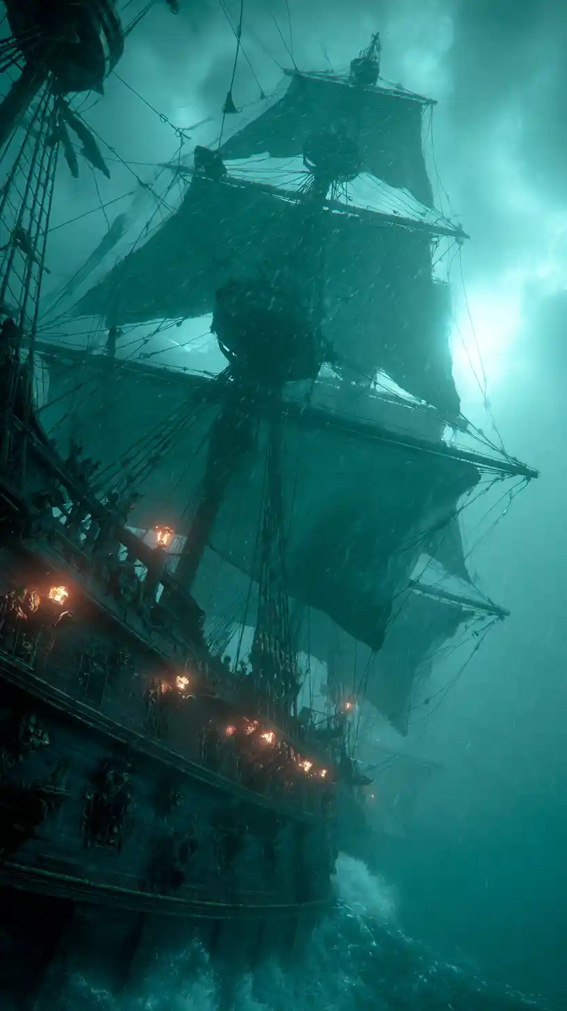 Ghostly Pirate Ship In A Stormy Cosmic Sea