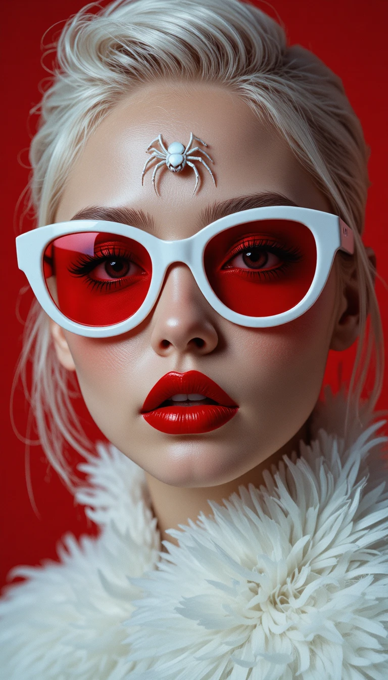 Gothic fashion portrait of woman in red and white