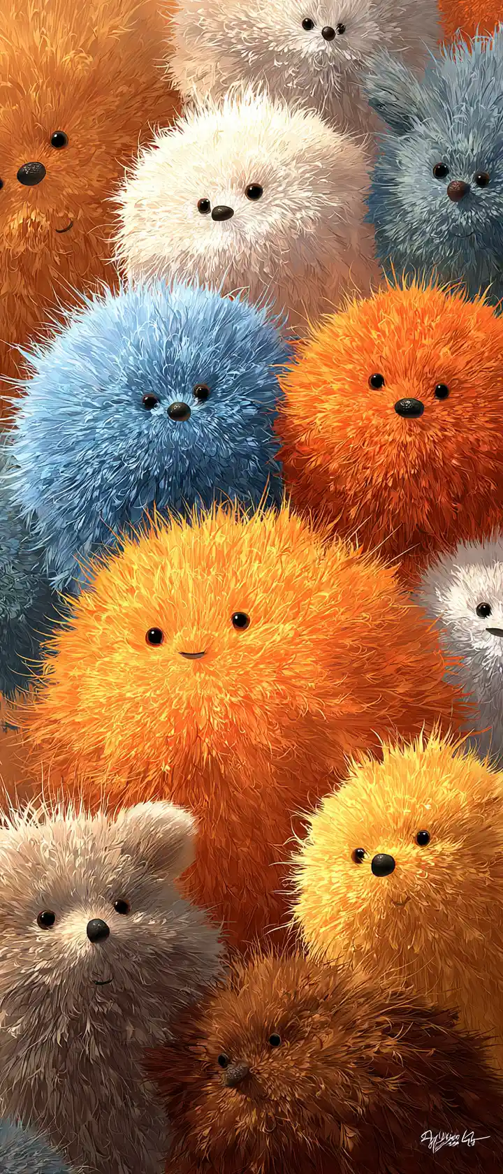 Colorful fluffy fantasy creatures in digital illustration