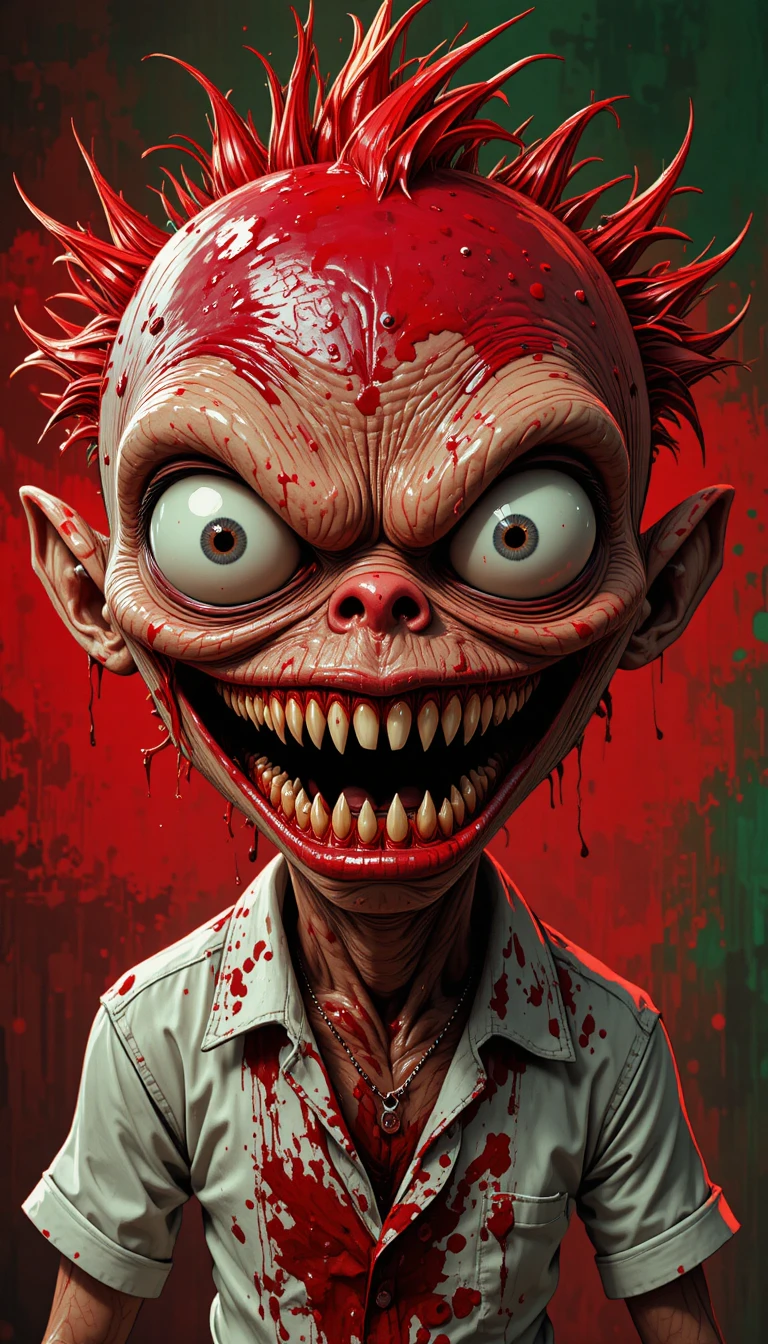 Monstruo de Dibujos Animados Espeluznante con Camisa Ensangrentada y Dientes Afilados