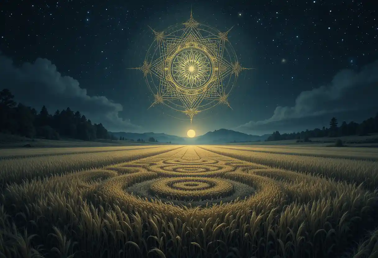 Enigmatic crop symbols in a moonlit summer grain field