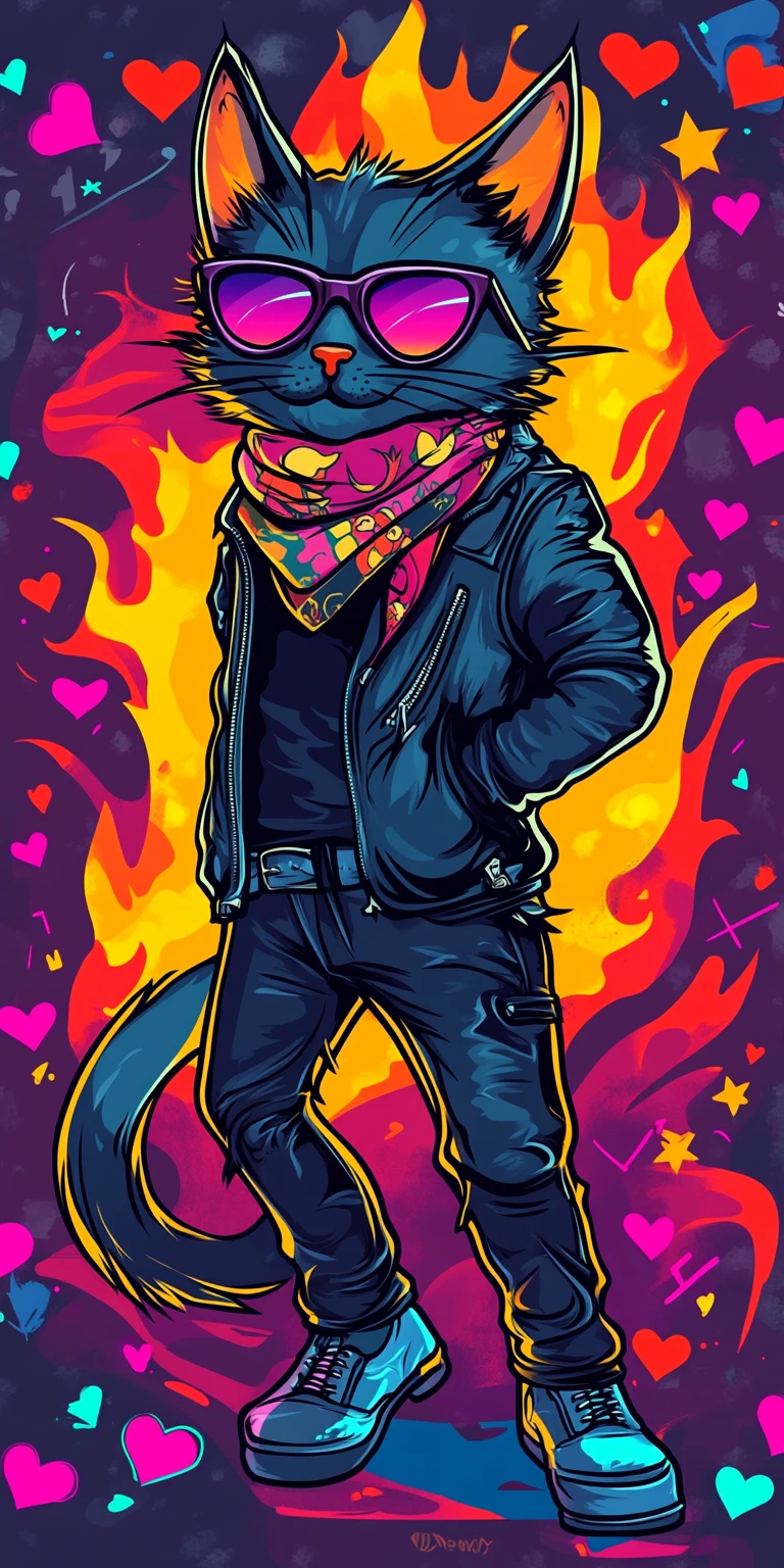 Cool street cat in sunglasses with graffiti backdrop