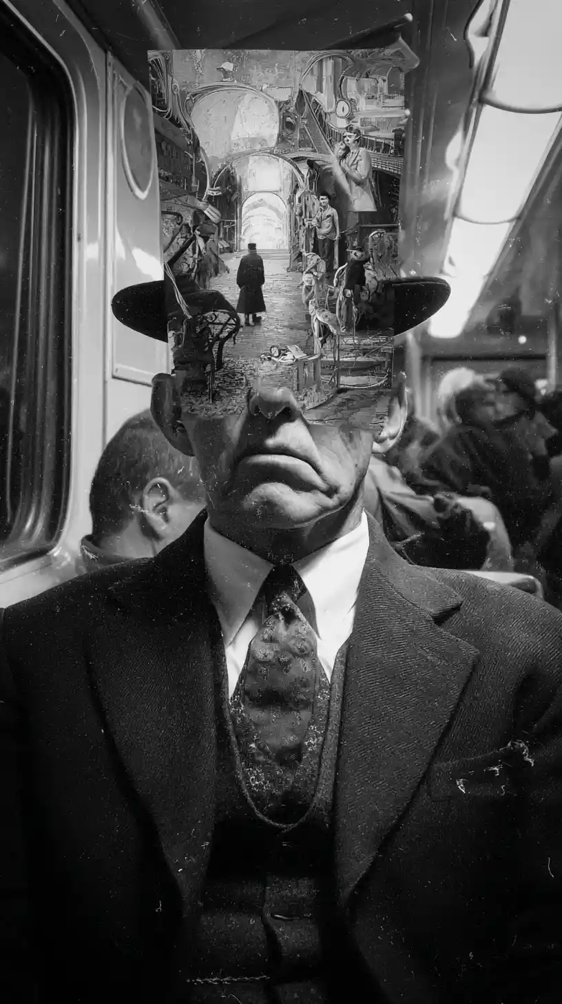 Homme écrivant dans un carnet dans le métro