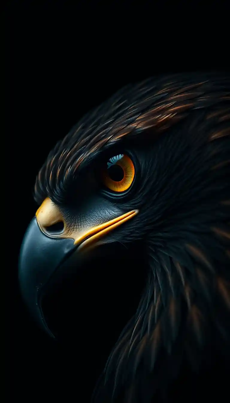 Extreme close up of a sharp eagle eye in shadow